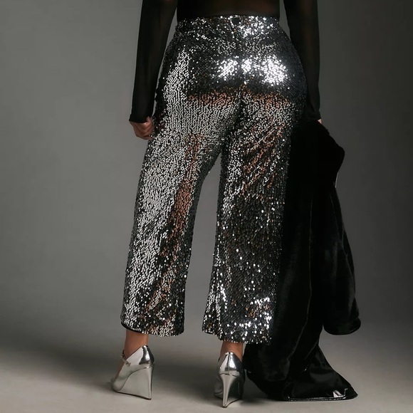 Anthropologie The Colette Cropped Wide-Leg Sequin Pants NWOT - Picture 6 of 12
